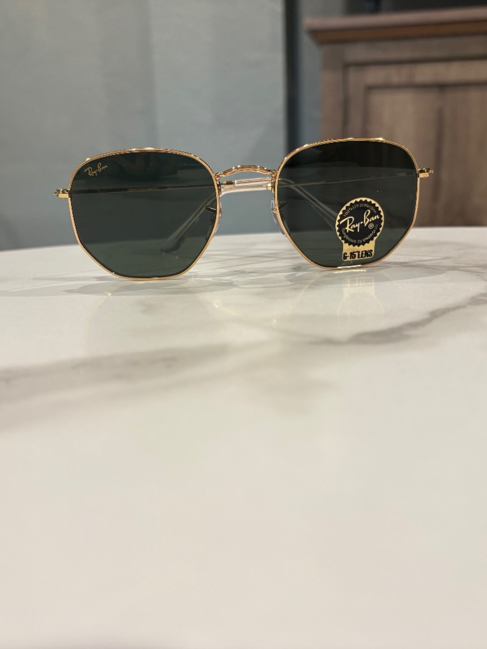 Ray-Ban Hexagonal sunglasses (RB3548). Gold frame/green lenses